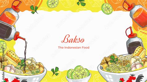 Hand Drawn Bakso Indonesian Food Background Stock Vector Adobe Stock