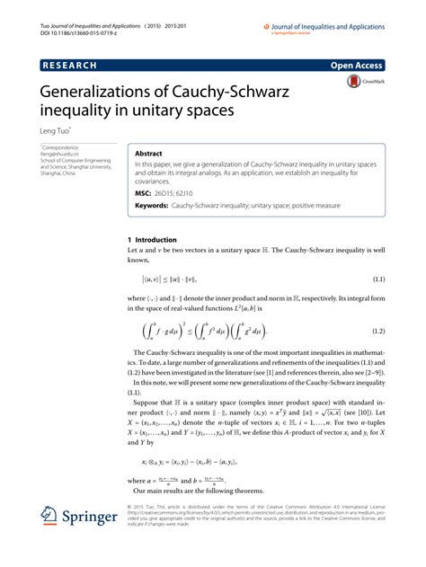 (PDF) Generalizations of Cauchy-Schwarz inequality in unitary spaces