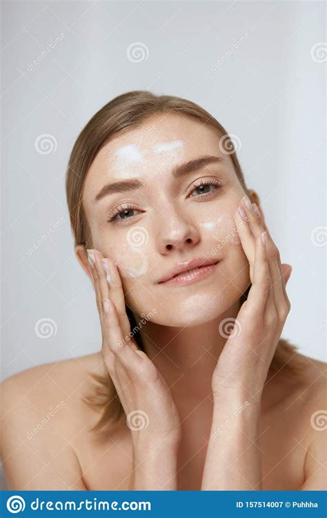 Face Skin Care Woman Cleaning Facial Skin With Foam Soap Stock Image