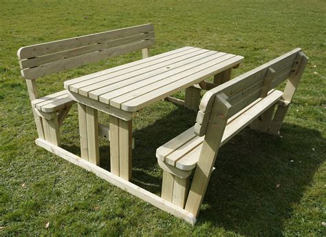 Wooden Picnic Table And Bench Set With Back Rest Alders Etsy