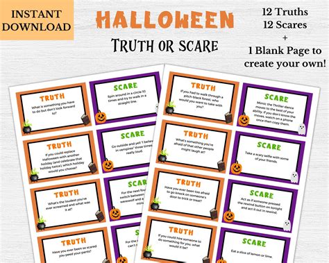 Halloween Truth or Scare Printable, Truth or Scare Game, Halloween