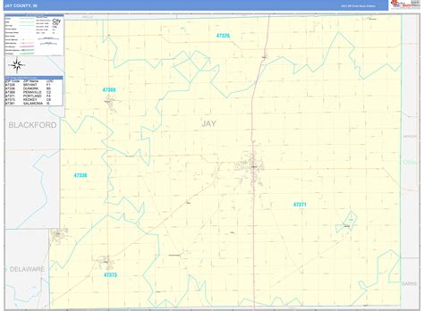 Jay County, IN Zip Code Wall Map Basic Style by MarketMAPS