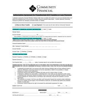 Fillable Online Authorization Agreement For Preauthorized Ach Transfers