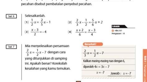 Kunci Jawaban Pelajaran Matematika Halaman 104 105 Kelas 7 Persamaan