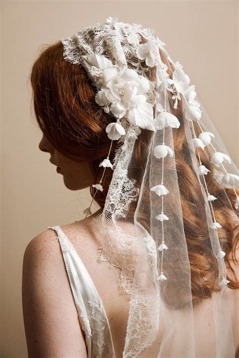 Juliet Cap Juliet Veil Chantilly Lace Silk Flowers Bridal Veil