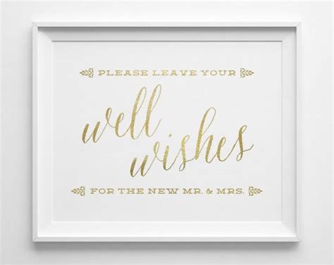 Wedding Signs Guest Book Sign Well Wishes Sign Script Matte Gold And