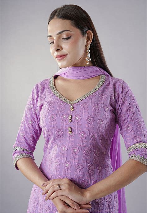 Buy Embroidered Georgette Punjabi Suit In Light Purple Online Kur