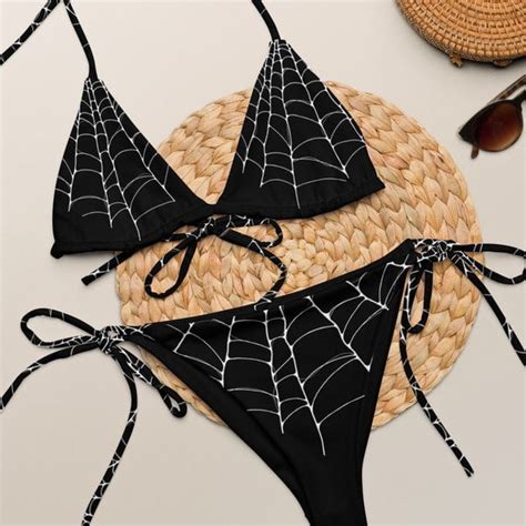 Gothic Bikini Spiderwebs Bikini Beach Goth Clothing Recycled Bikini Spiderweb Swimsuit Alt Dark