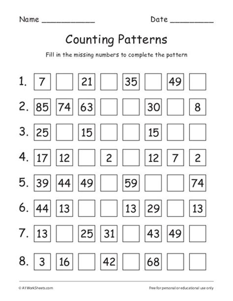 Numbers And Patterns Worksheets Pattern Rjuuc Edu Np