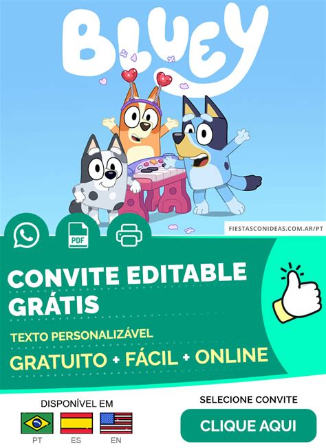 Convite Digital Bluey E Bingo Convite Bluey E Bingo Descubra A