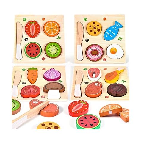 Atoylink 4 Set Jeu de Nourriture Cuisine en Bois Enfant Fruits Légu