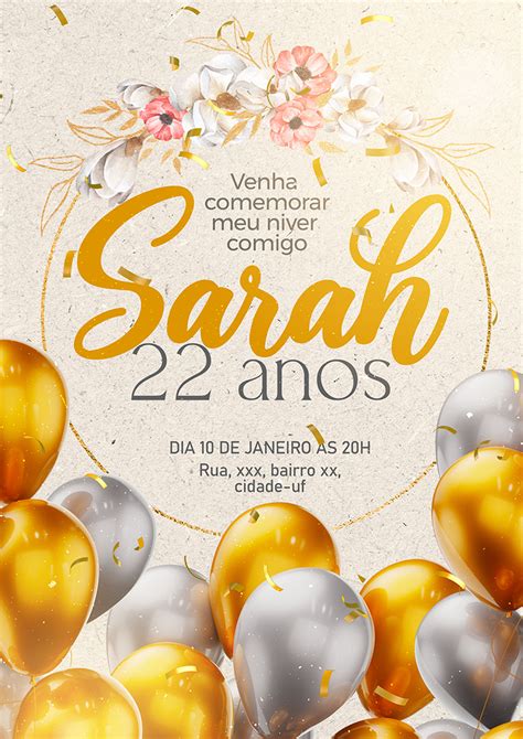 Modelo de Convite de Aniversário Venha Comemorar Meu Niver Comigo PSD