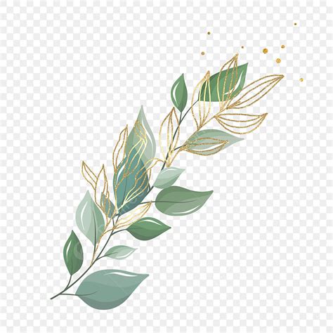 Gold Foil Leaf Hd Transparent Gold Foil Green Leaf Watercolor Plant