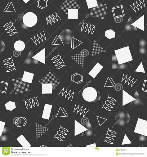 Retro Memphis Geometric Line Shapes Seamless Patterns Hipster Fashion