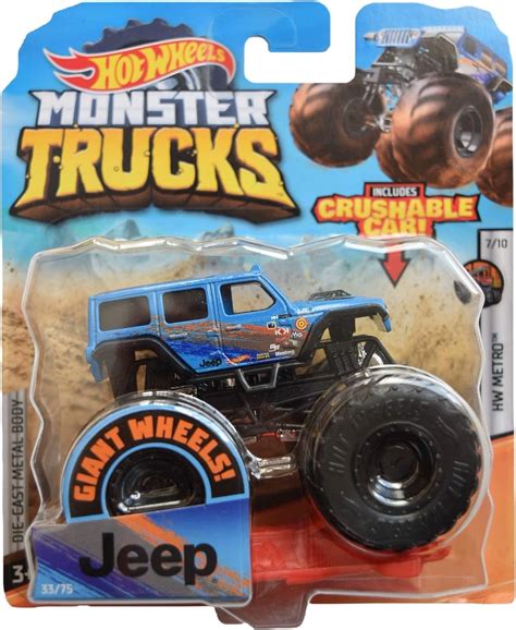 Amazon Hot Wheels Monster Trucks 18 Jeeps Wrangler Unlimited Crushable Car Blue 33 75