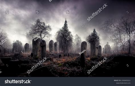 Realistic Haunted Spooky Forest Creepy Landscape Stock Illustration ...