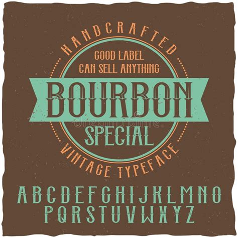 Bourbon Label Alphabet Font Vintage Letters And Numbers Stock Vector