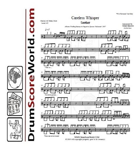 Seether - Careless Whisper - Drum Sheet - Drum Score - Drum Note - Drum ...