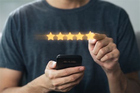 Premium Photo Close Up Of Man Customer Giving A Five Star Rating On