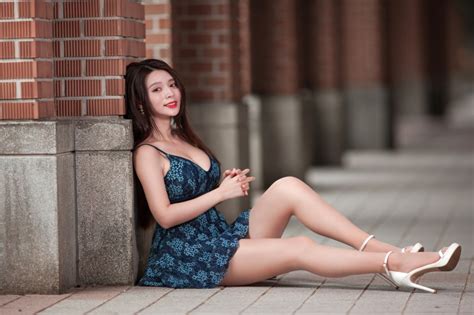 K Asian Sitting Legs Stilettos Dress Glance Hd Wallpaper Rare