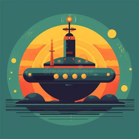 Illustration of a Submarine. Simple Vector Art of a Submarine Front View. Cartoon Drawing of a ...