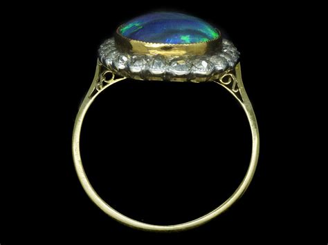 Edwardian Ct Platinum Black Opal Diamond Ring G The