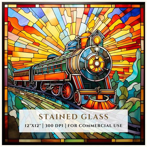 Train Stained Glass Pattern Ocean Waves Sublimation Designs Stained Glass Png Faux Stained