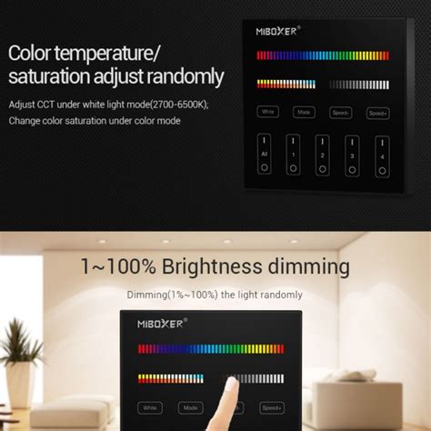 Painel De Controlo T Til Rgb Cct Zonas Preto Milight