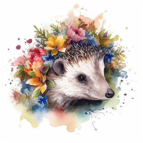 Premium Ai Image A Watercolor Painting Of A Hedgehog With Flowers