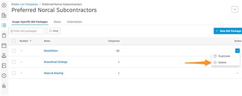 How To Add Duplicate And Remove Bid Packages On Bidder List Templates