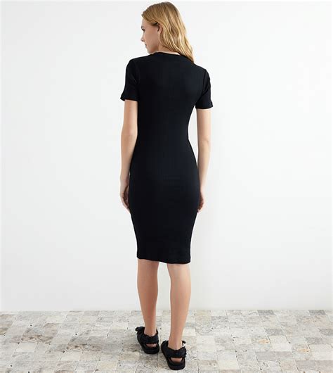 Buy Trendyol Ribbed Short Sleeves Bodycon Dress In Black 6thstreet Uae