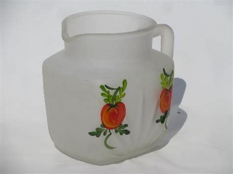 Gay Fad Vintage Hand Painted Tomato Juice Pitcher Frosted Satin Glass