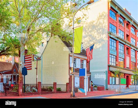 Betsy Ross House And Hanging American Flag Philadelphia Pennsylvania