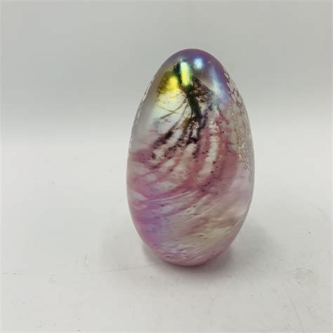 20 Pink Iridescent Msh Art Glass Egg Paperweight 1983 Mt St Helens Ash