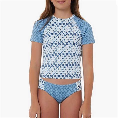 Hang Ten Girls Rashguard 2 Piece Blue Raglan Set Size 10 In 2024