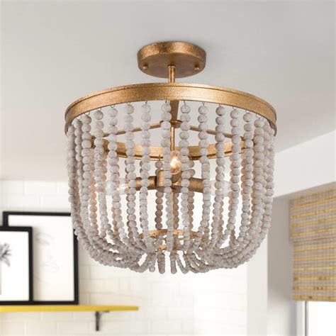 Uolfin Modern Farmhouse Ceiling Light 4 Light Antique Gold Semi Flush