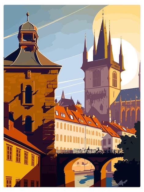 Premium Vector Prague Czech Republic Vintage Travel Poster Souvenir