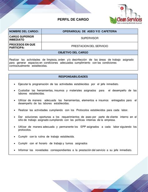 Operario A De Aseo What S Perfil De Cargo Nombre Del Cargo