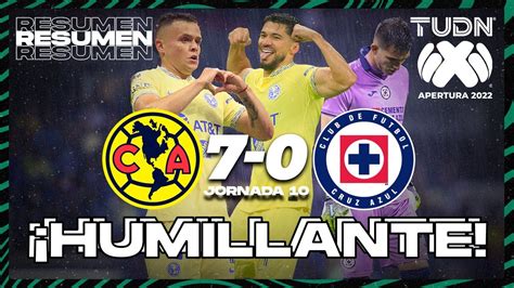 Resumen y goles América 7 0 Cruz Azul Liga Mx Apertura 22 J10