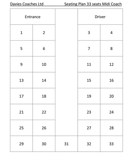 Seating Plan 33 seats midi coach – Davies Coaches LTD