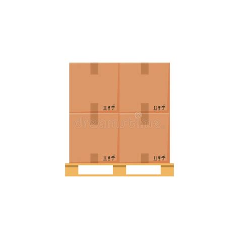 Cardboard Parcel Boxes Stacked On Wooden Pallet Vector Illustration