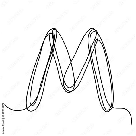 Continuous thin line letter M. vector illustration alphabet symbol with one line, minimalistic ...