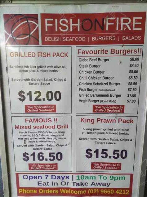 Menu at Fish on Fire fast food, Glebe