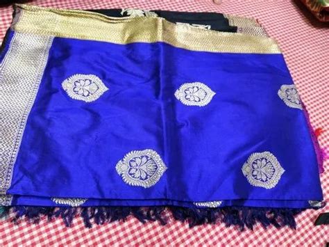 Printed Half Fine Zari Gold Blue Pure Silk Dupatta At Rs 4200 In Varanasi