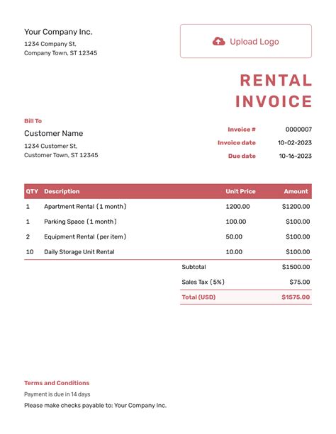 Free Rental Invoice Template Docelf