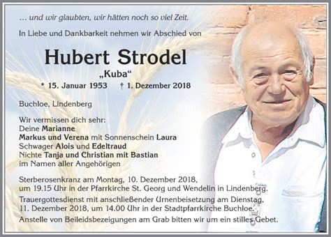 Traueranzeigen von Hubert Strodel Allgäuer Zeitung