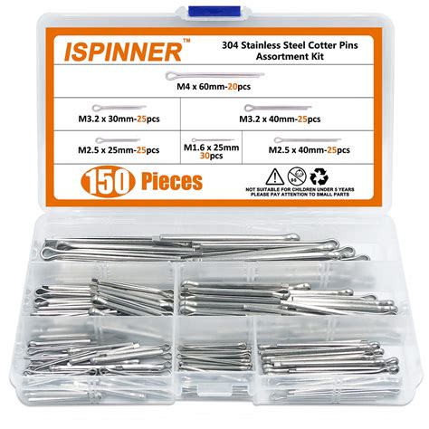 Buy ISPINNER 150pcs 304 Stainless Steel Cotter Pin Clip Key Fastener