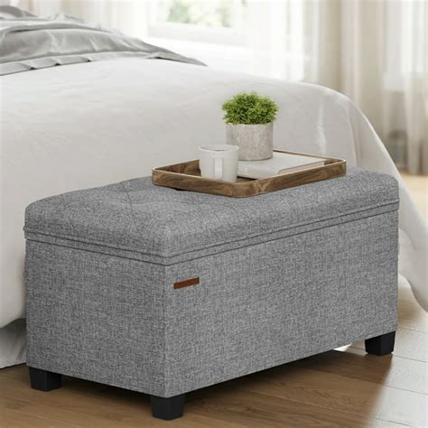 Songmics 30 Big Blanket Storage Ottoman Bench Light Gray 660lbs