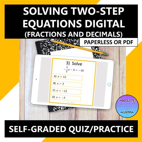 Solving Two-Step Equations Fractions & Decimals Google Form - Absolute ...