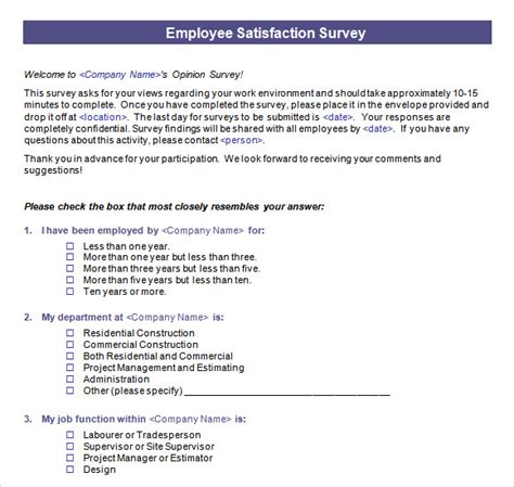 Free Sample Employee Satisfaction Survey Templates In Google Docs